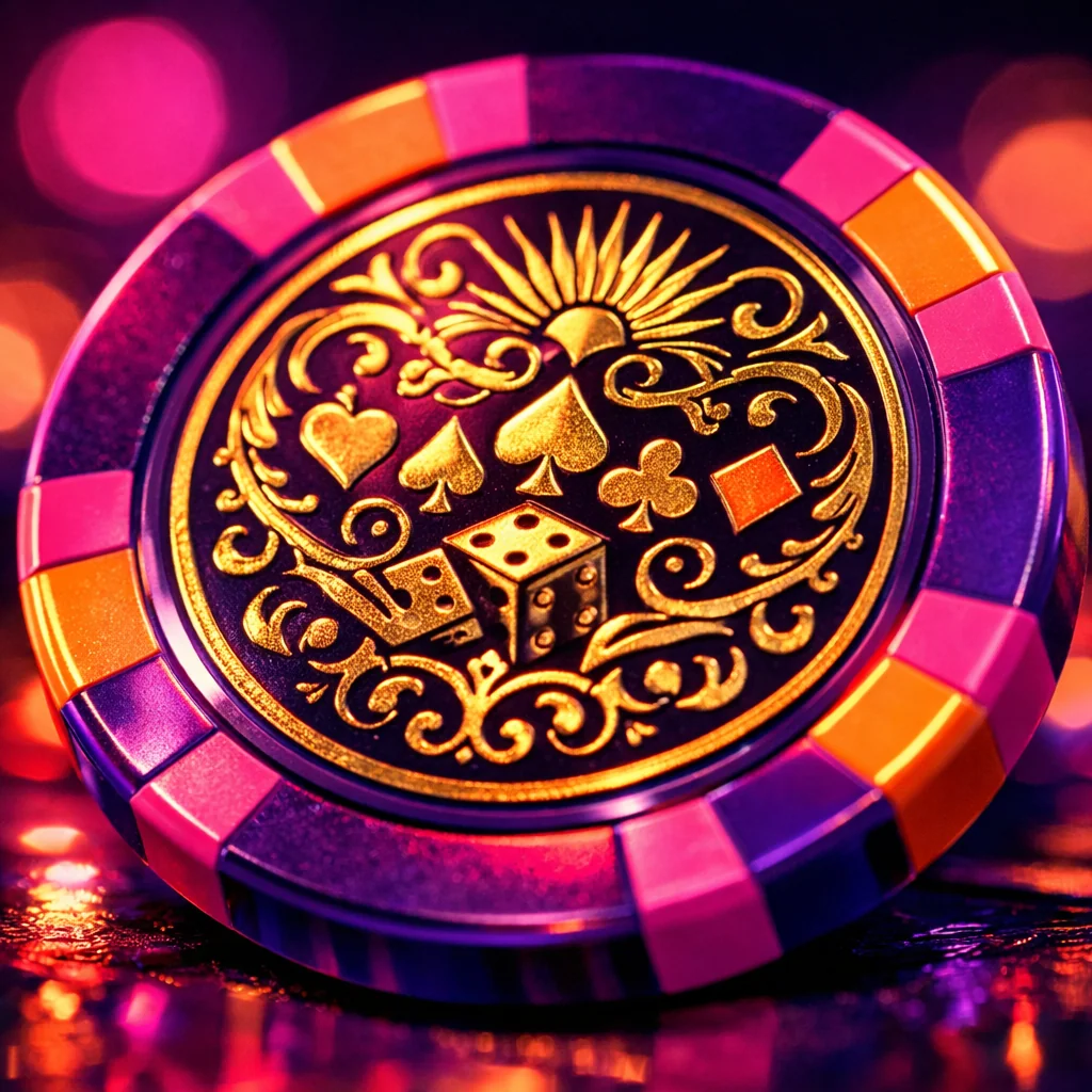 Close-up van gestapelde casinochips met neonglans