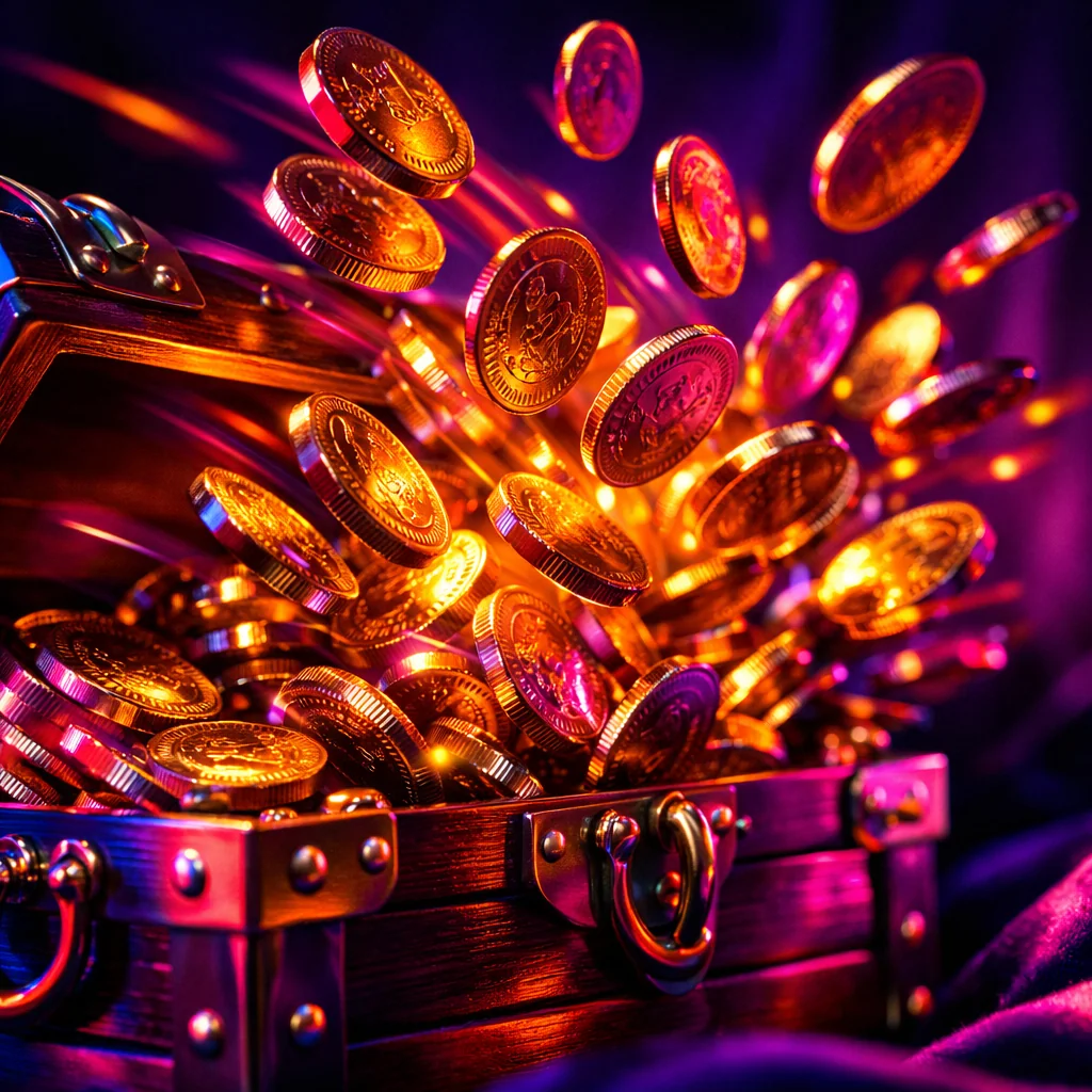 Gouden munten die neerregenen in neonroze licht